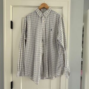 Men's Ralph Lauren Classic Fit Performance Plaid Yellow Blue Button Shirt XL